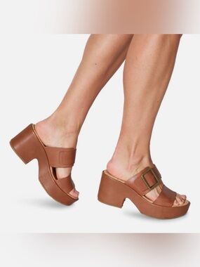 Kork-Ease Taige Brown Leather Platform Mule Sandals size 9 shelf pull EUC